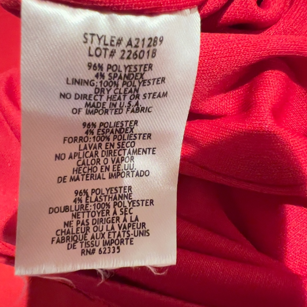 A370  Betsy Adam Red Off-Shoulder Ruffle Sleeve Quiet Luxury Midi Dress Size 12 - Picture 5 of 5